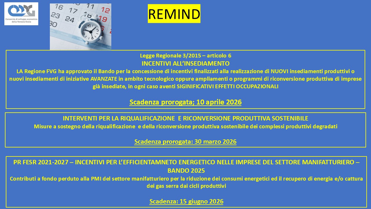 CONTRIBUTI REGIONALI SCADENZE - REMIND